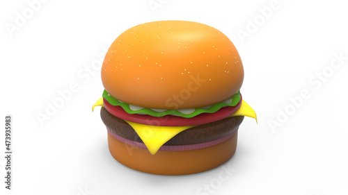 3D delicious fast food, Burger, hamburger, cheese burger isolated on wihte background