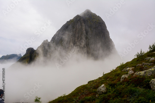 View from Mount Hesten on Iconic Mountain Segla  photo