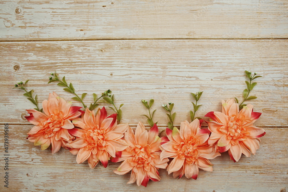 Orange Flower bouquet with space copy on wooden background Orange Flower bouquet with space copy on wooden background