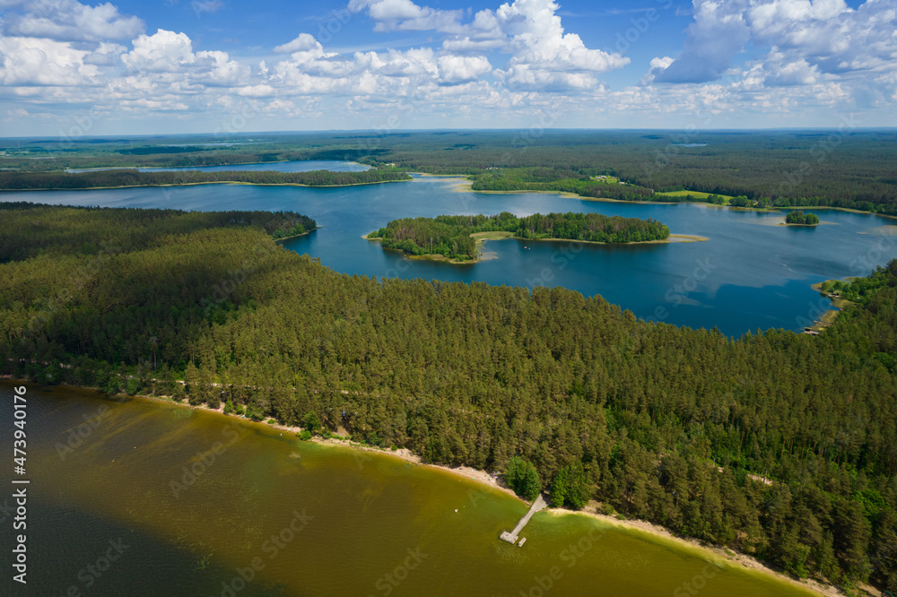 Aerial summer day view of lakes in Moletai district, Lithuania