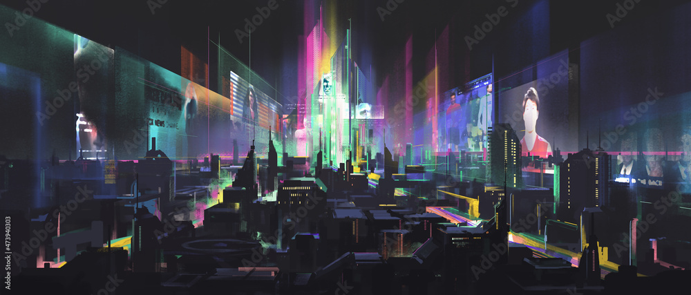 Dazzling future city, 3d illustration. - obrazy, fototapety, plakaty 