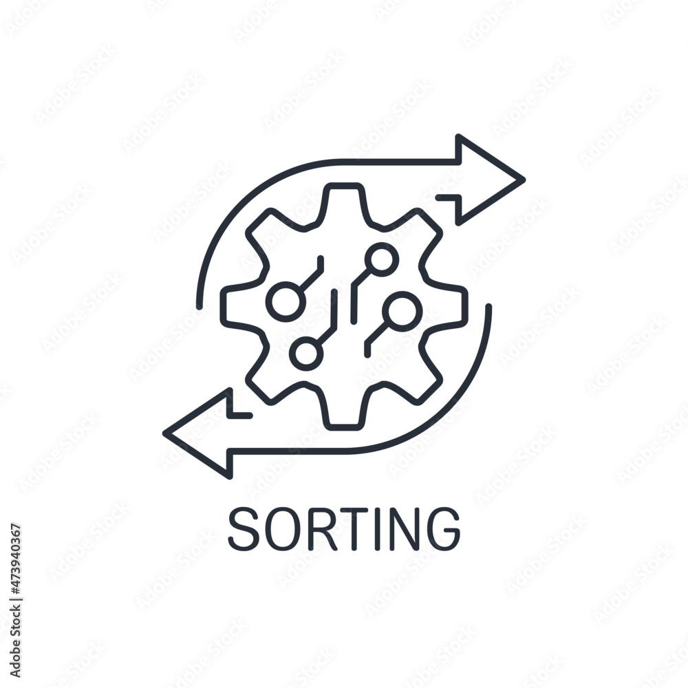 Electronic automatic sorting. Vector linear icon isolated on white background. Electronic automatic sorting. Vector linear icon isolated on white background.