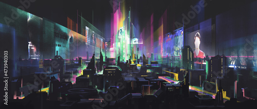 Dazzling future city, 3d illustration.