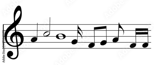 Music staff and  notes design. Banner for sound, song, presentation, audio. Vector illustration isolated.