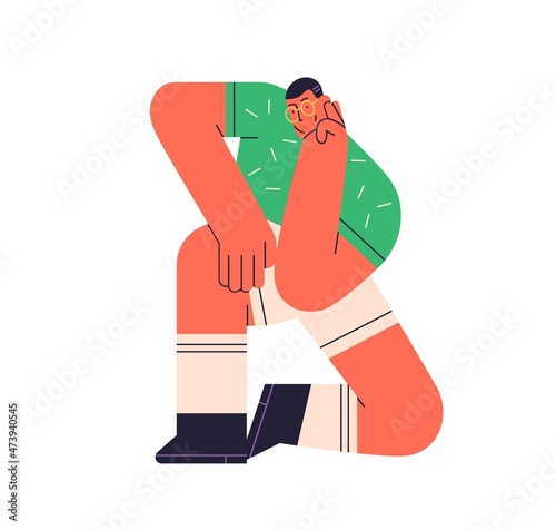 Creative person thinking. Curious interested man contemplating. Happy modern thinker. Thoughtful guy watching and observing smth. Colored flat vector illustration isolated on white background