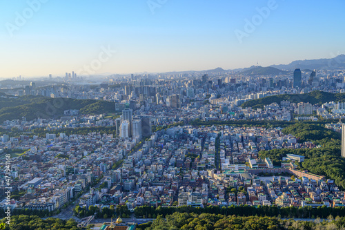 Photography Seoul city view from the top of the mountain at day time