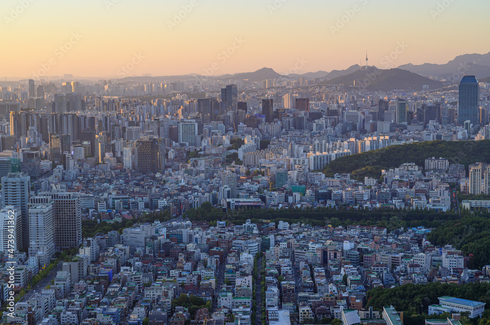 Seoul city view from the top of the mountain at day time