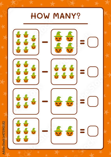 How many Pumpkin, game for children. Vector illustration, printable worksheet