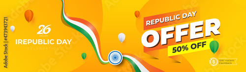 Republic Day Offer Banner Design Template with 50% Discount Tag