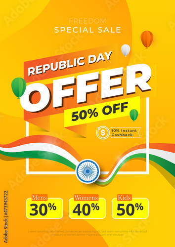 Republic Day Offer Poster Design Template with 50% Discount Tag