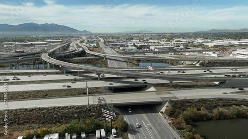 Awesome Aerial View of I15 Freeway and 21 South Street in Salt Lake Utah. Lateral Orbit Shot photo