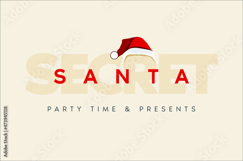 Secret Santa invitation template with Santa Claus hat. Vector. Illustration. Banner.