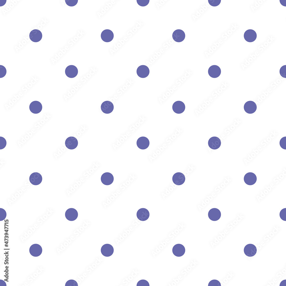 Color of year 2022 seamless very peri polka dot pattern, vector illustration. Polka dot pattern with violet circles on white background. Abstract background for scrapbook, print and web Color of year 2022 seamless very peri polka dot pattern, vector illustration. Polka dot pattern with violet circles on white background. Abstract background for scrapbook, print and web