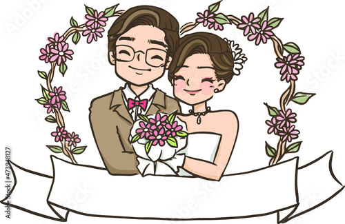 cartoon wedding couples marry lovely illustration