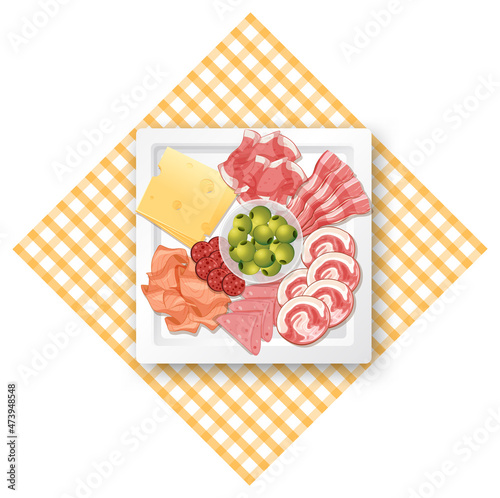 Lunch meat set with different cold meats on platter