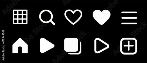 Set of internet social media instagram icons. Vector interface illustration: like, follower, comment, home, camera, user, search. Vector icon.