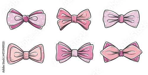 Tie bow color doodle sketch. Hand drawn sketch vintage ribbon neck bow for wedding, fashion element. Isolated vector illustration.