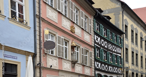 Historische Fassade in der Altstadt von Bamberg, Franken, Bayern