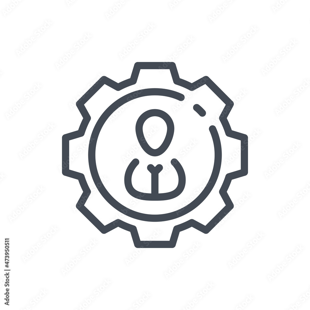 Person inside gear line icon. Personal progress vector outline sign. Person inside gear line icon. Personal progress vector outline sign.