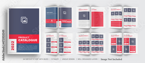 Modern product catalog design template, Company product catalogue design template, Minimalist product brochure template design, Red Color Product Catalog Design Template.