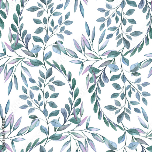 Spring leaves seamless pattern. Watercolor leafy ornament