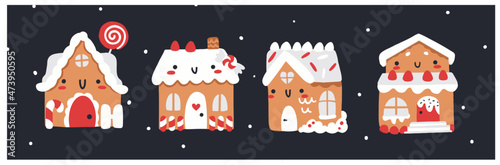 vector illustration set of cute gingerbread houses. christmas cookies