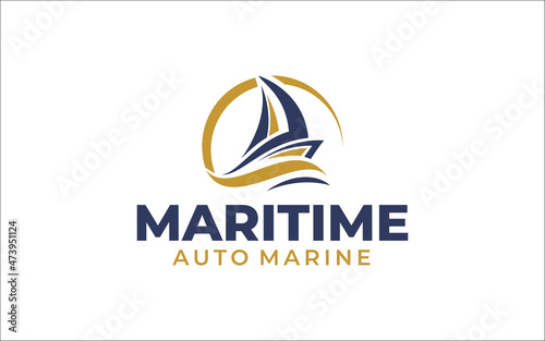Illustration vector graphic of ship and boat concept logo design template