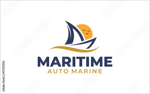 Illustration vector graphic of ship and boat concept logo design template