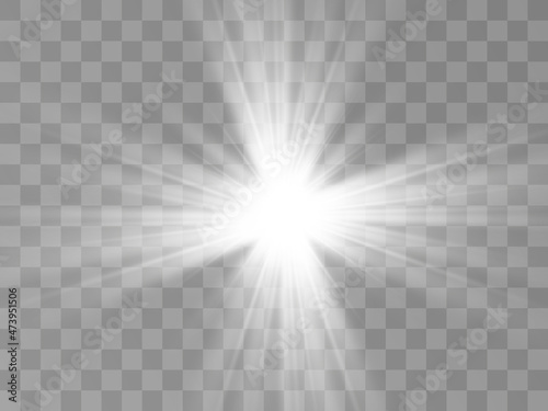 Bright beautiful star.Vector illustration of a light effect on a transparent background.	
