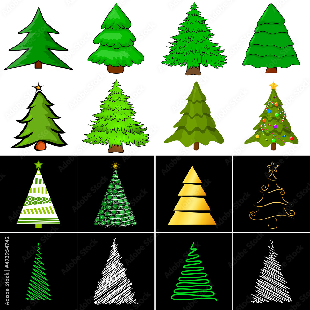 Fototapeta premium Christmas tree set, vector illustration. Can be used for greeting card, invitation, banner, web design.