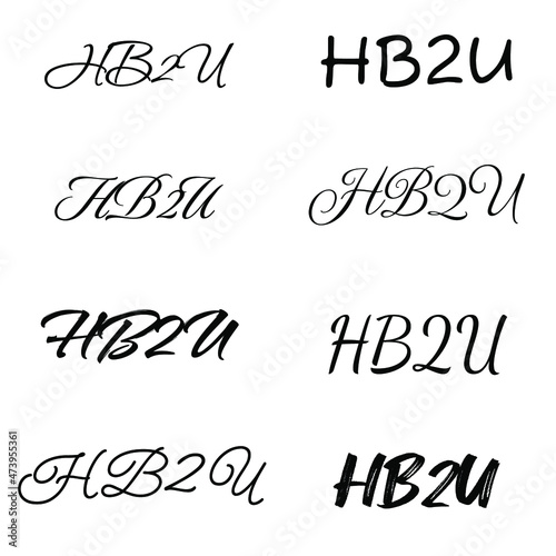 The inscriptions in black on a white background: "HB2U" are written in different fonts