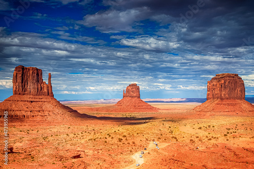 Travel Concepts. Three Separate Reddish Buttes of Monument Valley in Utah State in the United States Of America.