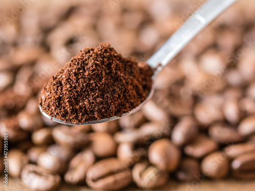 Canvastavla Cuillère avec du café moulu