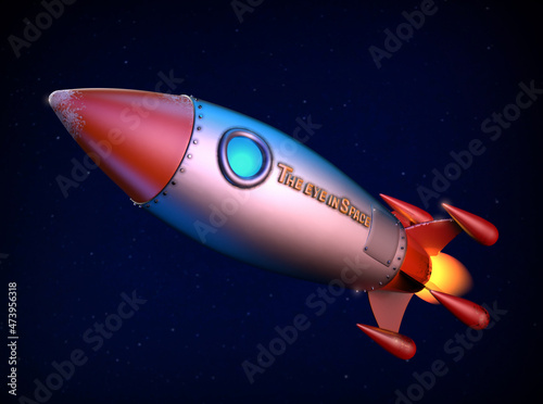 Fototapeta Naklejka Na Ścianę i Meble -  Little rocket ship flying in the starry space . 3D illustration