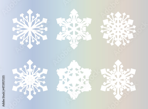 オーロラ色の背景に雪の結晶のベクターイラストアイコンセット　冬　フラット　コレクション　装飾　寒い