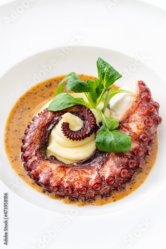 octopus with mashed potato and sauce