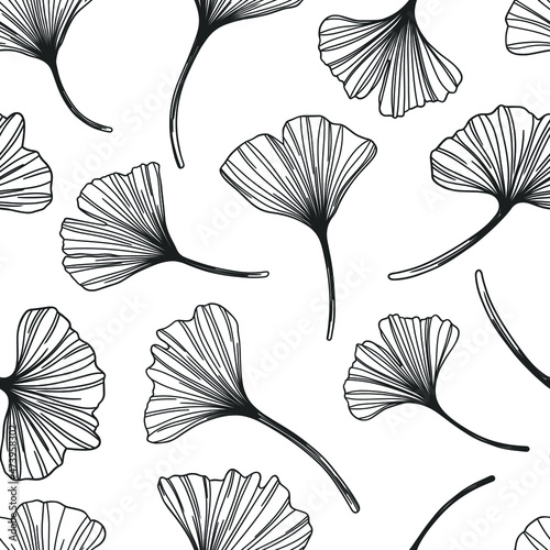 Pattern with ginkgo leaves. Leaves seamless background. 