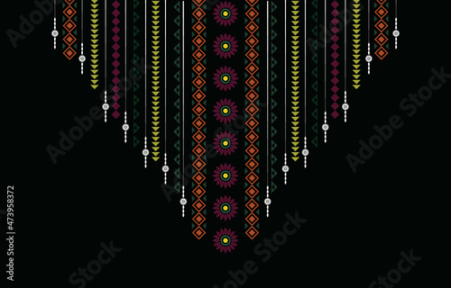 geometric ethnic pattern neck embroidery style, necklace, neckline design for background or wallpaper and clothing,batik,fabric,oriental ikat.