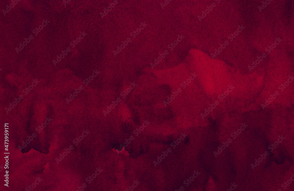 Watercolor deep red background texture. Watercolor abstract dark red backdrop. Horizontal template. Ink texture. There is blank place for text. Textures design art work or product.