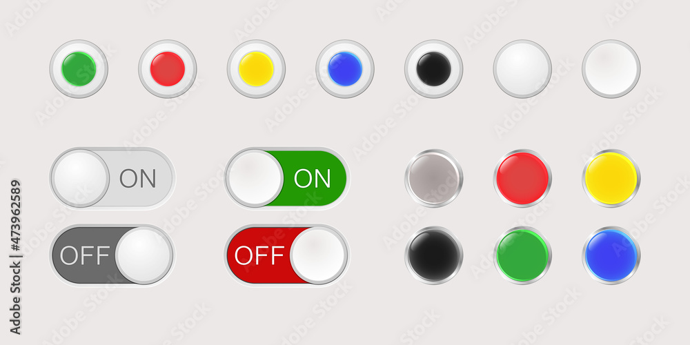 A set of buttons, including radio buttons, switches. 3 D. Vector illustration.