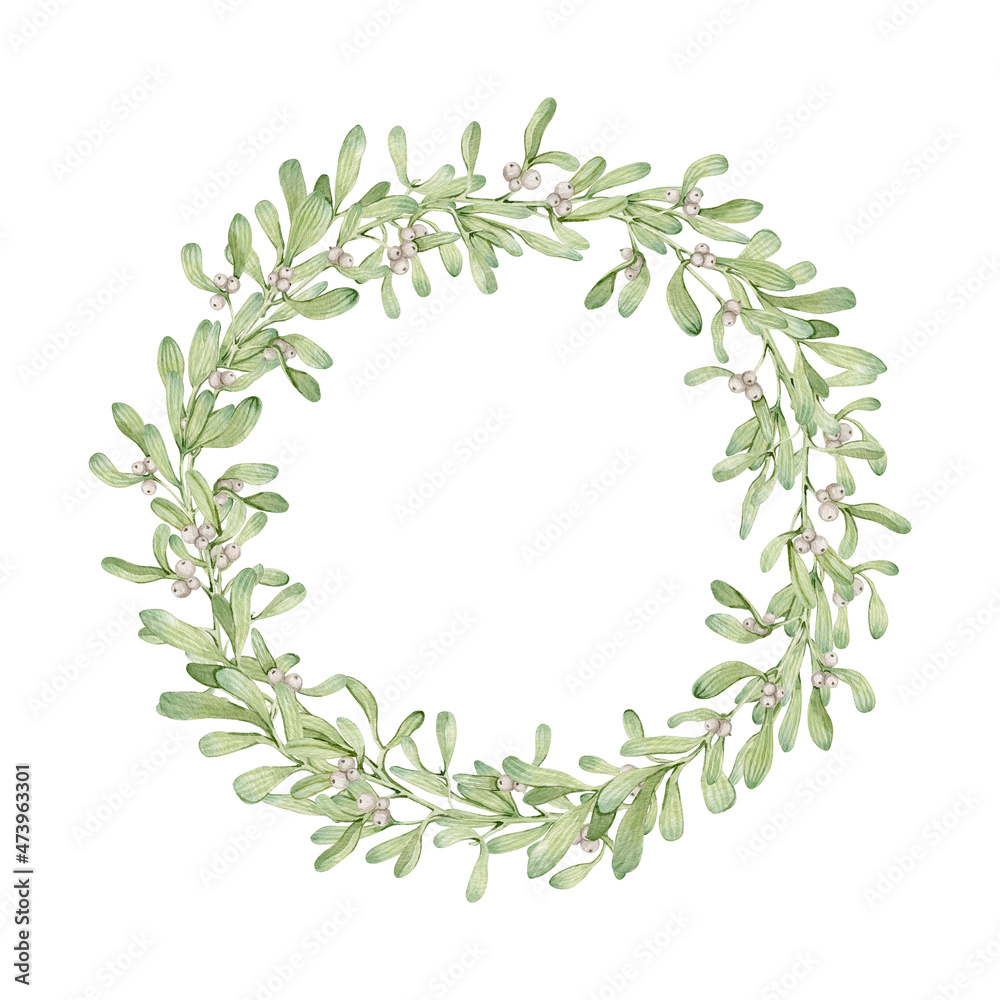 Watercolor Christmas holiday wreaths hand drawn clip art