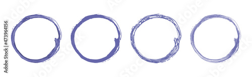 set of round frames painted with gouache brush painted with 2022 Very Peri color on a white background