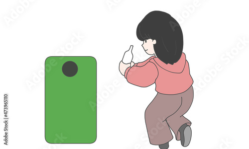 ペットボトルをリサイクルボックスに入れる少女　イラスト