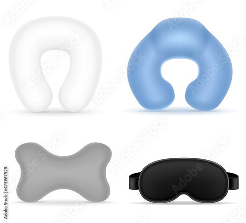 set pillows fand mask or sleeping in travel for transport vector illustration