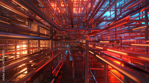 Three dimensional render of heavy industrial pipeline