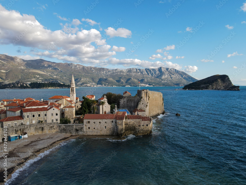 Budva Montenegro - November 07 2021: View from Citadela Fortress and town budva old city