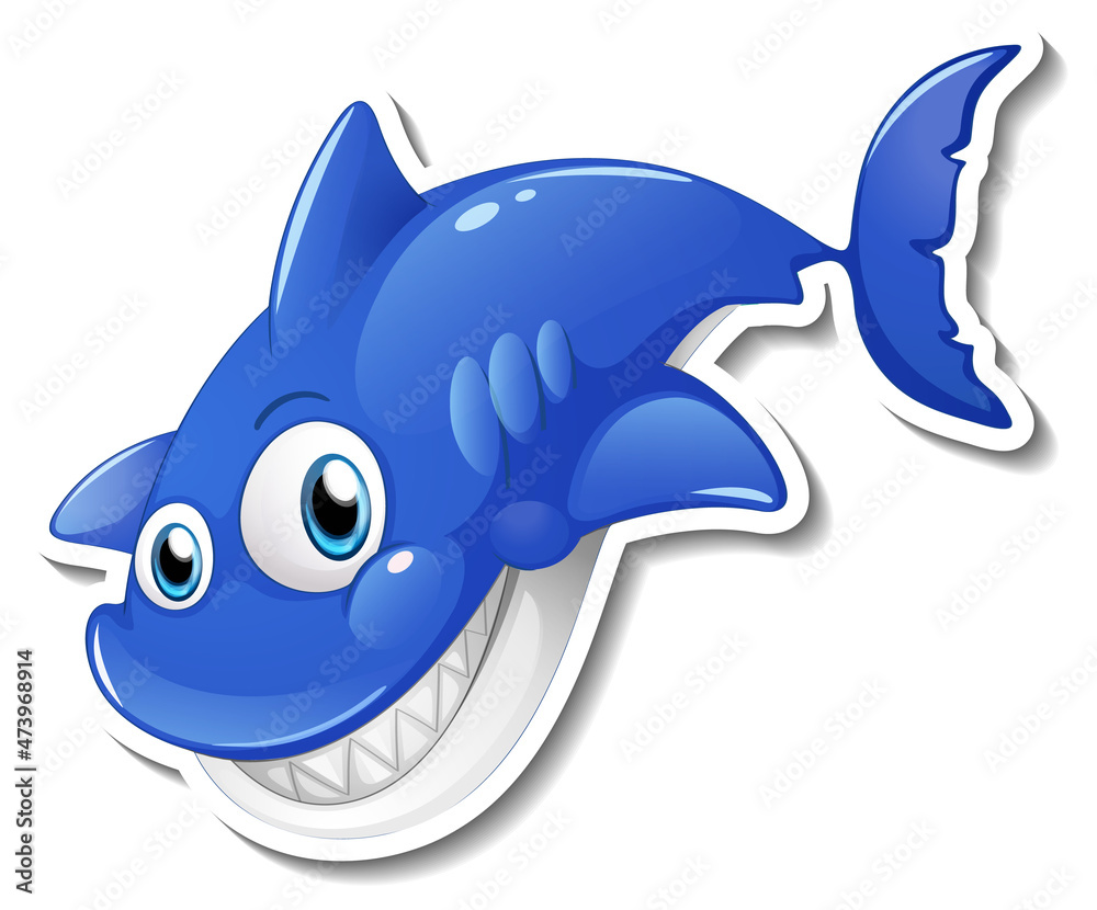 Fototapeta premium Smiling shark cartoon sticker