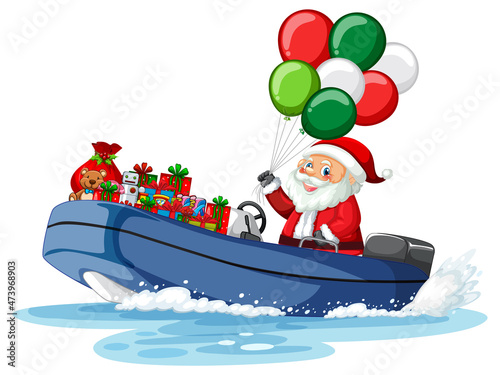 Santa Claus on the boat with his gifts