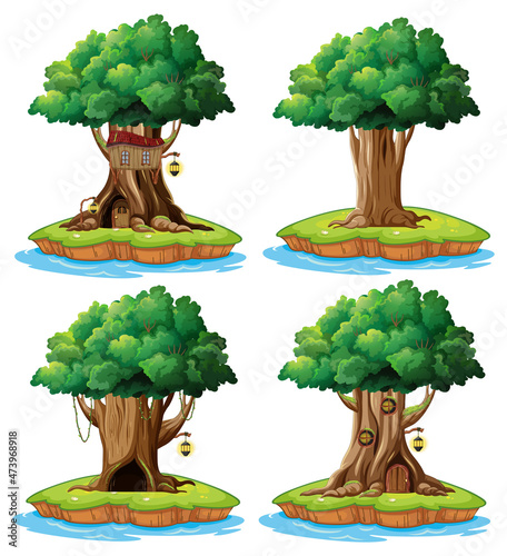 Set of fantasy houses on white background