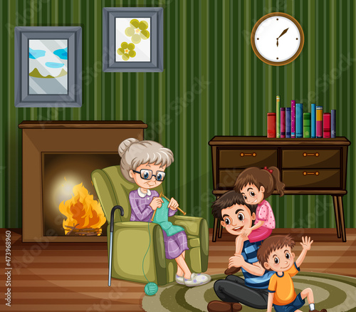 Happy family in the living room scene